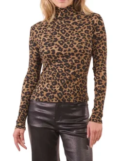 T-shirt à imprimé léopard avec une coupe ajustée et un col montant