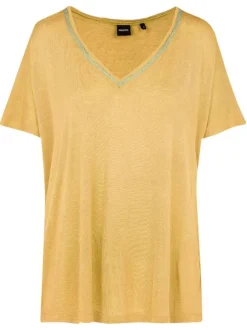 T-shirt jaune en maille dévorée à coupe ample col v et à manches courtes
