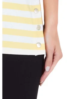 T-shirt jaune rayé coupe droite avec un col v et des manches courtes