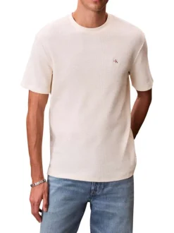 T-shirt jaune uni en maille piquée avec une coupe droite et un col rond