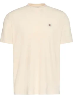 T-shirt jaune uni en maille piquée avec une coupe droite et un col rond
