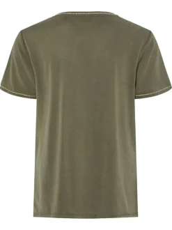 T-shirt kaki à coupe droite pourvu d'un col v et de manches courtes