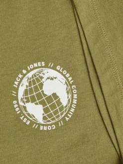 T-shirt kaki en coton mélangé avec un coupe droite et un imprimé dorsal