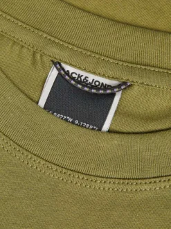 T-shirt kaki en coton mélangé avec un coupe droite et un imprimé dorsal