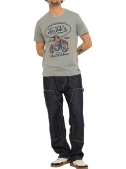 T-shirt kaki imprimé avec une coupe droite et des manches courtes