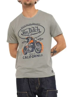 T-shirt kaki imprimé avec une coupe droite et des manches courtes