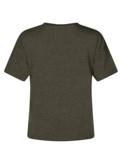 T-shirt kaki à rayures pourvu de manches courtes et d'une coupe large
