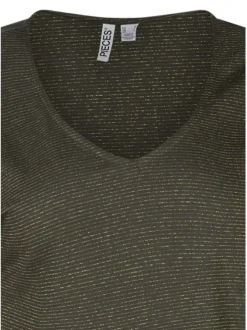 T-shirt kaki à rayures pourvu de manches courtes et d'une coupe large