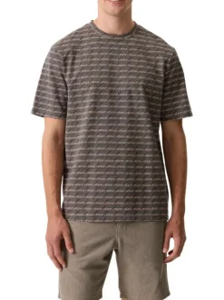 T-shirt kaki structuré à motifs avec une coupe droite et un col rond