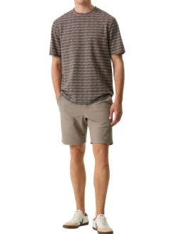 T-shirt kaki structuré à motifs avec une coupe droite et un col rond