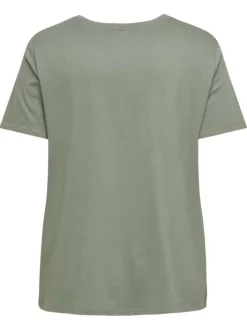 T-shirt kaki uni avec une coupe ajustée un col v et des manches courtes