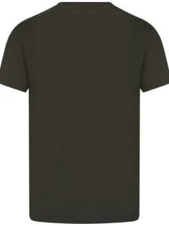 T-shirt kaki uni avec une coupe droite col v et des manches courtes