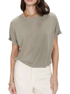 T-shirt kaki uni avec une coupe droite et des manches courtes
