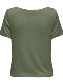 T-shirt kaki uni coupe droite avec col v et des manches courtes