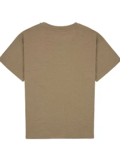 T-shirt kaki uni coupe droite à col rond avec manches courtes et broderie