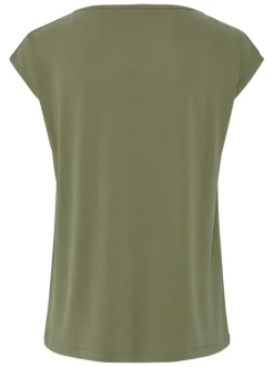 T-shirt kaki uni à coupe droite et à col v avec des manches très courtes