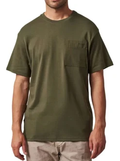 T-shirt kaki uni coupe oversize à col rond et avec une petite poche