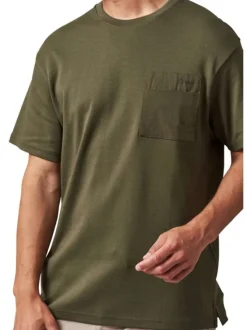 T-shirt kaki uni coupe oversize à col rond et avec une petite poche