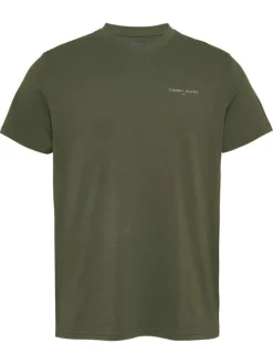T-shirt kaki uni en coton avec le nom de la marque et un col rond droit