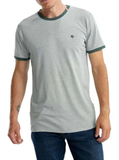 T-shirt kaki uni pourvu de manches courtes et d'un col rond