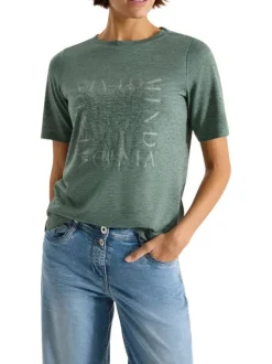 T-shirt kaki uni pourvu d'un col rond et de manches courtes