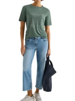 T-shirt kaki uni pourvu d'un col rond et de manches courtes