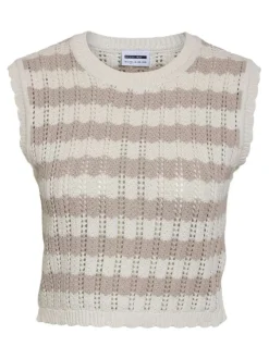 T-shirt Laika S/L O-Neck Knit Vest Fwd beige et blanc en maille ajourée