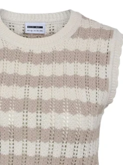 T-shirt Laika S/L O-Neck Knit Vest Fwd beige et blanc en maille ajourée