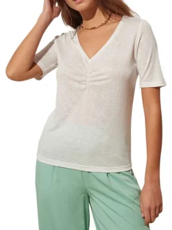 T-shirtà mancehs courtes blanc uni avec une coupe droite et un col v