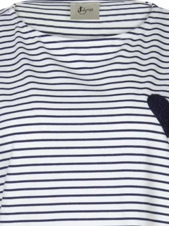 T-shirt à manches 3/4 bleu marine rayé à coupe droite et à col rond