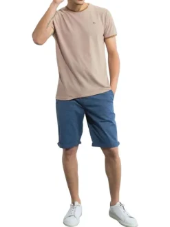T-shirt manches courtes beige maille piquée avec une coupe droite et un col rond