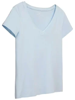 T-shirt manches courtes ciel uni avec une coupe droite et un col v
