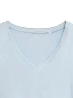T-shirt manches courtes ciel uni avec une coupe droite et un col v