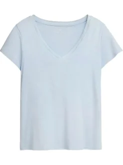 T-shirt manches courtes ciel uni avec une coupe droite et un col v