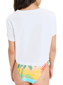 T-shirt manches courtes en coton biologique blanc imprimé à coupe droite