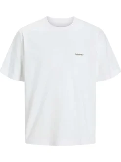 T-shirt manches courtes en coton blanc avec col rond et palmiers imprimés au dos