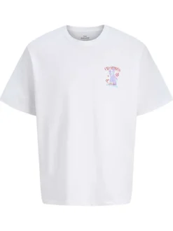 T-shirt manches courtes en coton blanc avec un imprimé échecs et un col rond