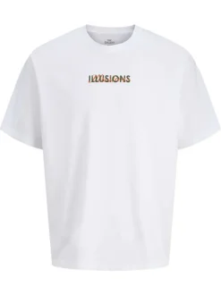 T-shirt manches courtes en coton blanc avec un imprimé et un col rond