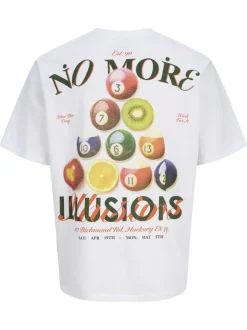 T-shirt manches courtes en coton blanc avec un imprimé et un col rond