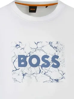 T-shirt manches courtes en coton blanc imprimé à coupe droite avec un col rond