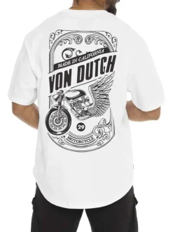 T-shirt manches courtes en coton blanc imprimé à coupe droite et avec col rond