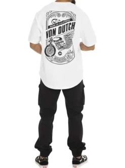 T-shirt manches courtes en coton blanc imprimé à coupe droite et avec col rond