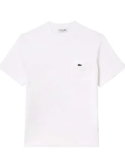 T-shirt manches courtes en coton blanc uni avec col rond, poche et logo brodé