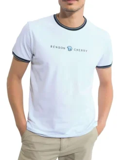 T-shirt manches courtes en coton blanc uni avec une coupe droite et un col rond