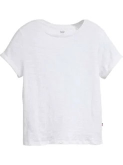 T-shirt manches courtes en coton blanc uni à coupe droite avec col rond