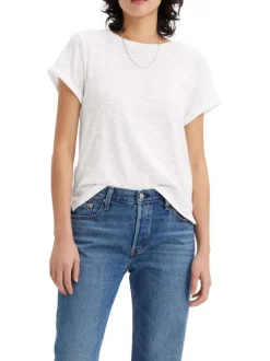 T-shirt manches courtes en coton blanc uni à coupe droite avec col rond