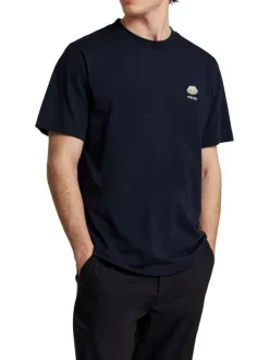T-shirt manches courtes en coton bleu marine avec col rond et coupe droite