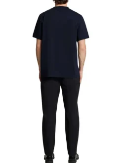 T-shirt manches courtes en coton bleu marine avec col rond et coupe droite
