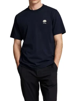 T-shirt manches courtes en coton bleu marine avec col rond et coupe droite