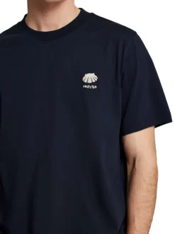 T-shirt manches courtes en coton bleu marine avec col rond et coupe droite